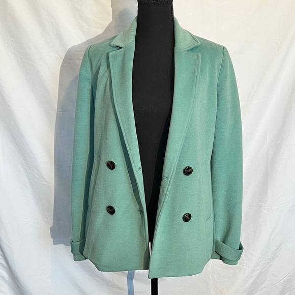 KOAJ Teal Double Breasted Pea Coat Blazer Style Jacket Size 8 - Picture 1 of 2